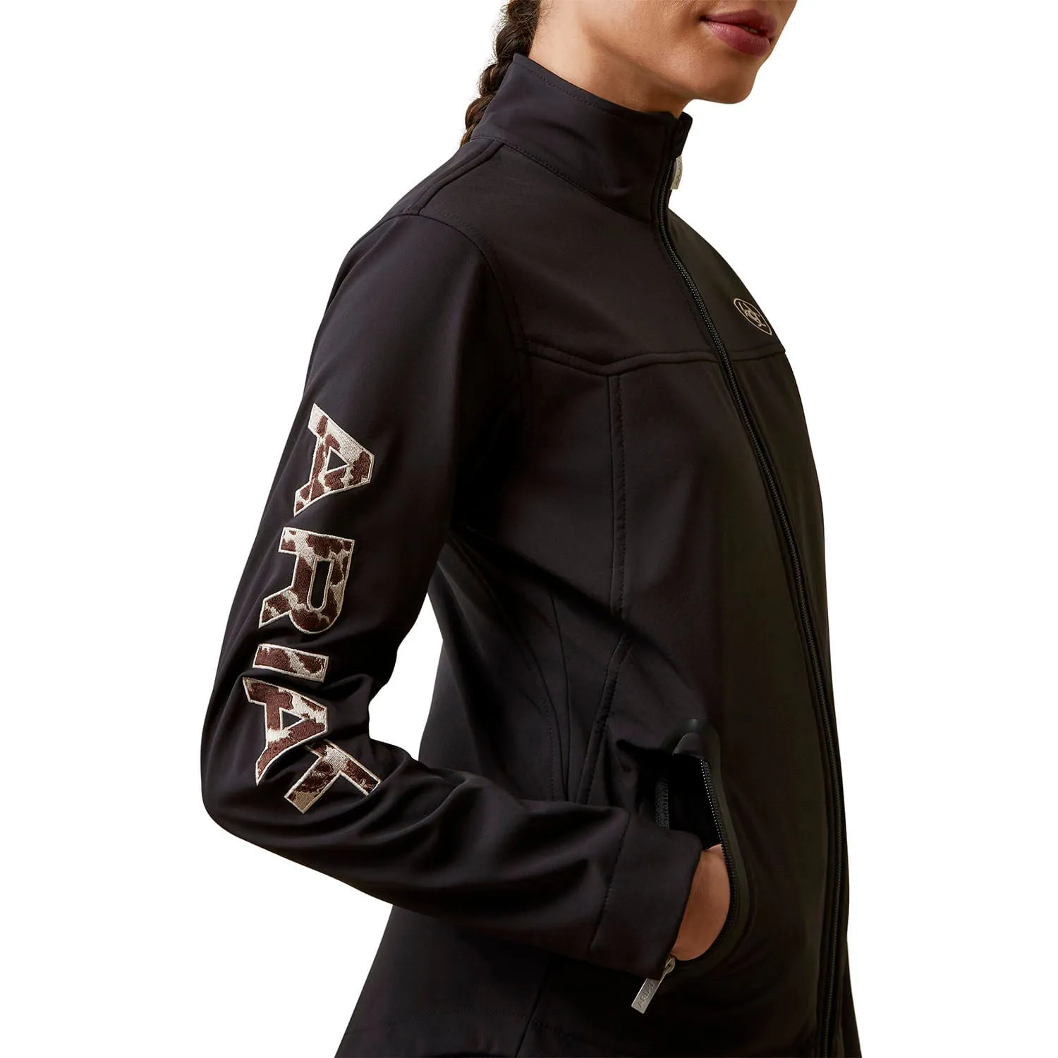 Ariat Women's Cow Print Embroidered Team Softshell Jacket, Black