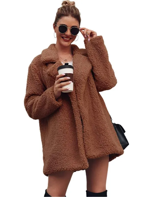 Autumn and winter fashion suit collar grain fleece long-sleeved women's top coat