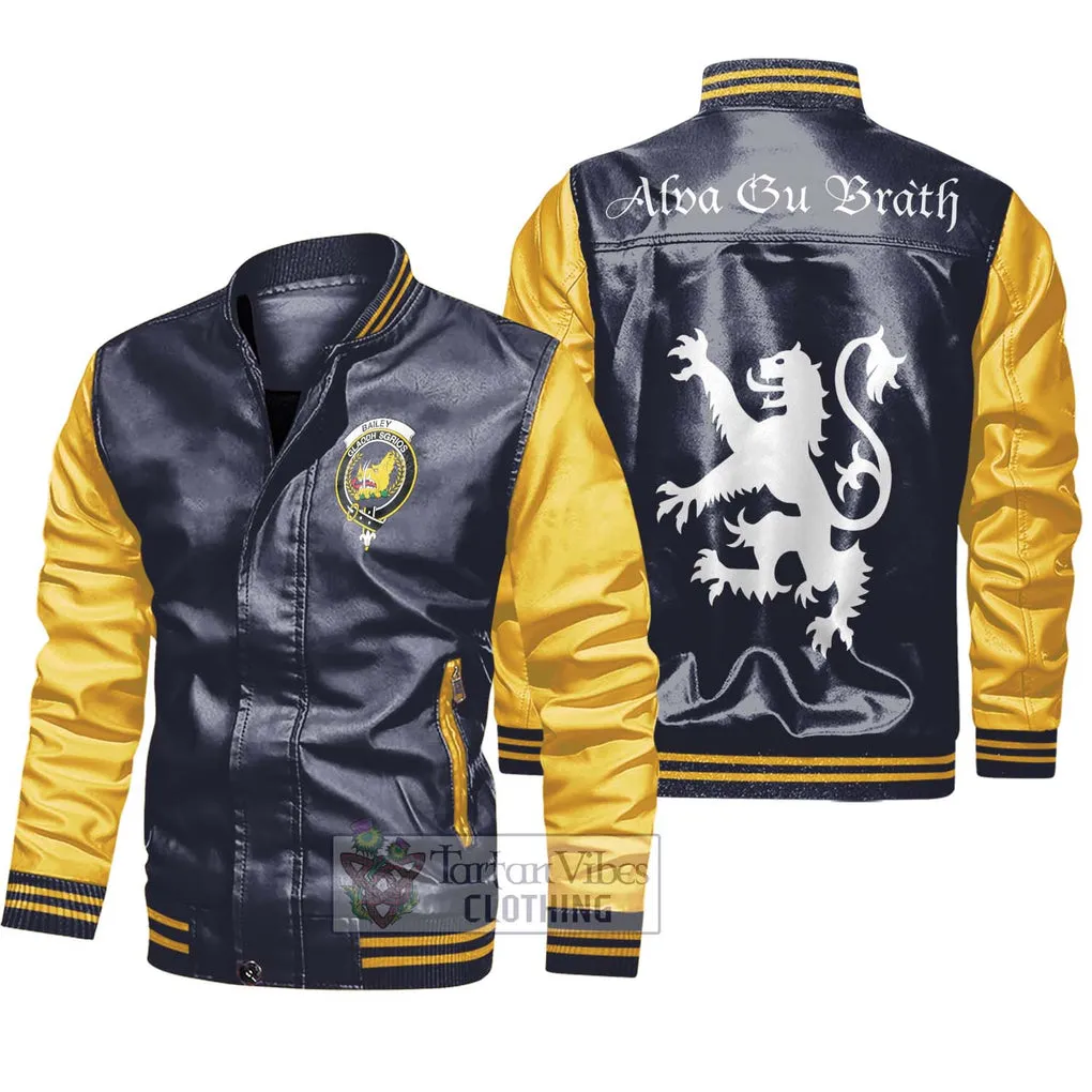 Bailey Family Crest Leather Bomber Jacket Lion Rampant Alba Gu Brath Style