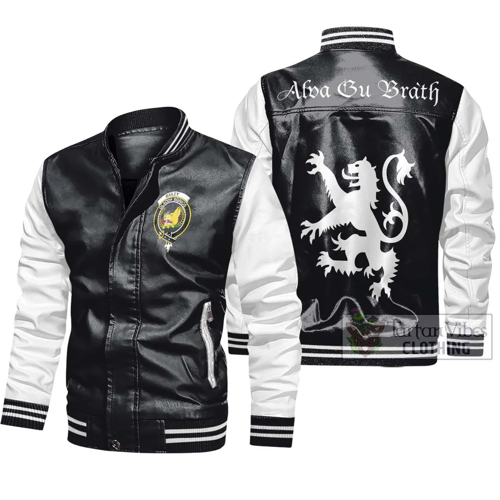 Bailey Family Crest Leather Bomber Jacket Lion Rampant Alba Gu Brath Style