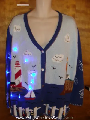 Beach Summer Themed Light Up Cheesy Christmas Sweater