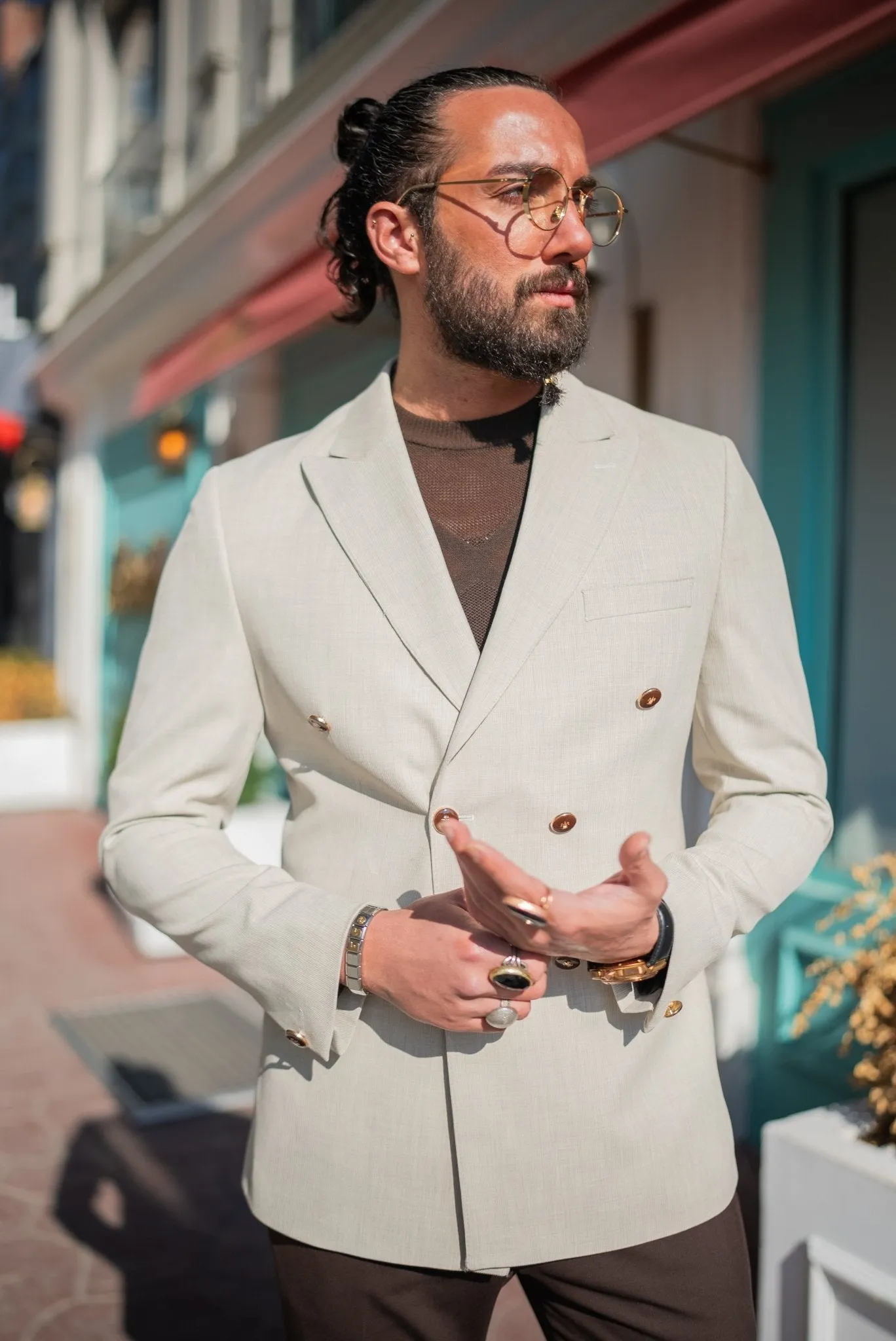 Beige Elegance Double-Breasted Blazer