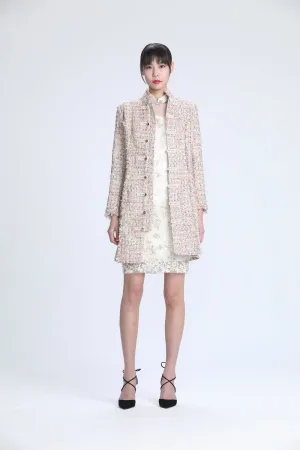 Beige with Rainbow Fringe Fancy Tweed Long Sleeve Coat