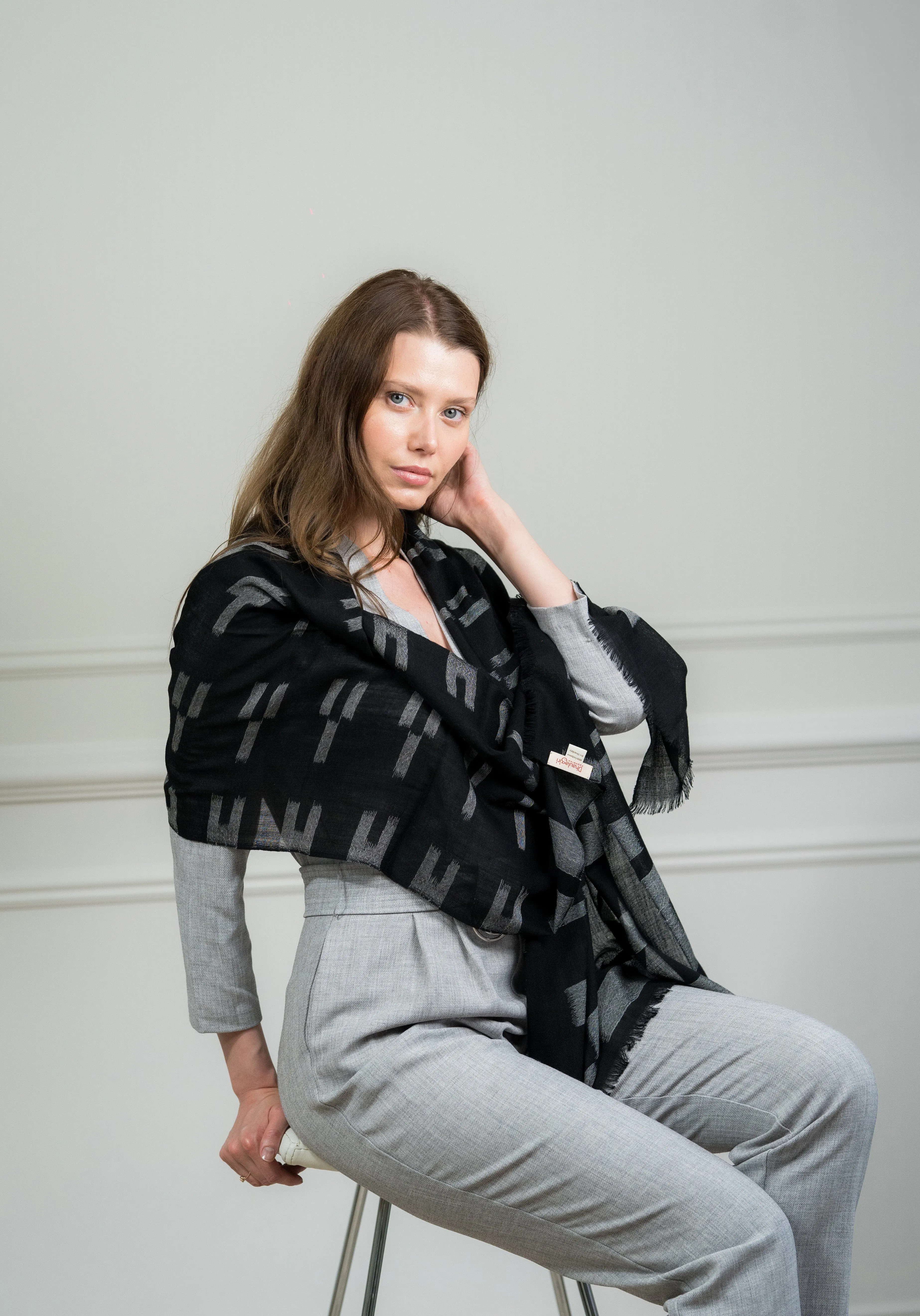 Black Ikat Cashmere Shawl