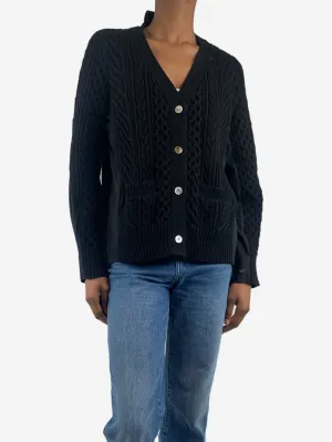 Black panelled wool knit cardigan - size UK 6