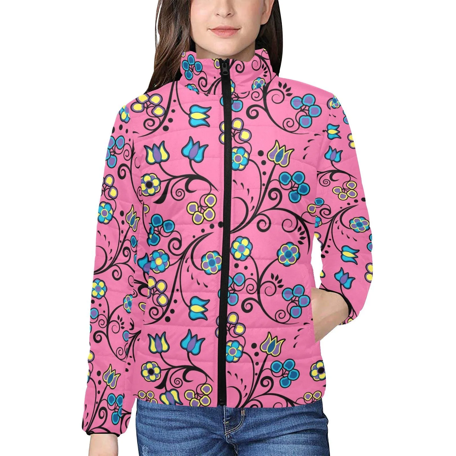 Blue Trio Bubblegum Women's Stand Collar Padded Jacket