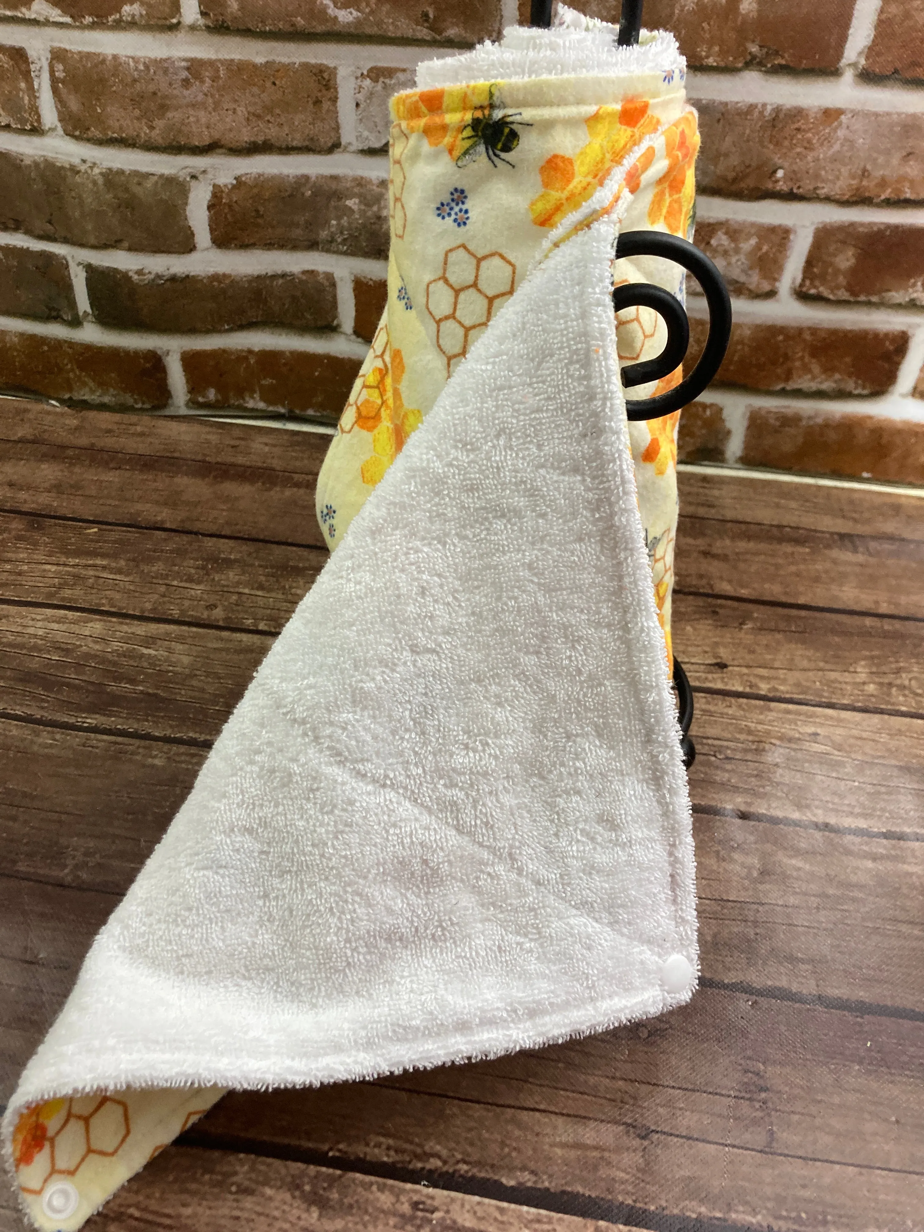 Bumble Bees Reusable Paper Towels with Snaps, Napkins Terry Cloth. Nonpaper, Cloth, Paperless, Eco-Friendly Kitchen - Zero Waste Fun Prints