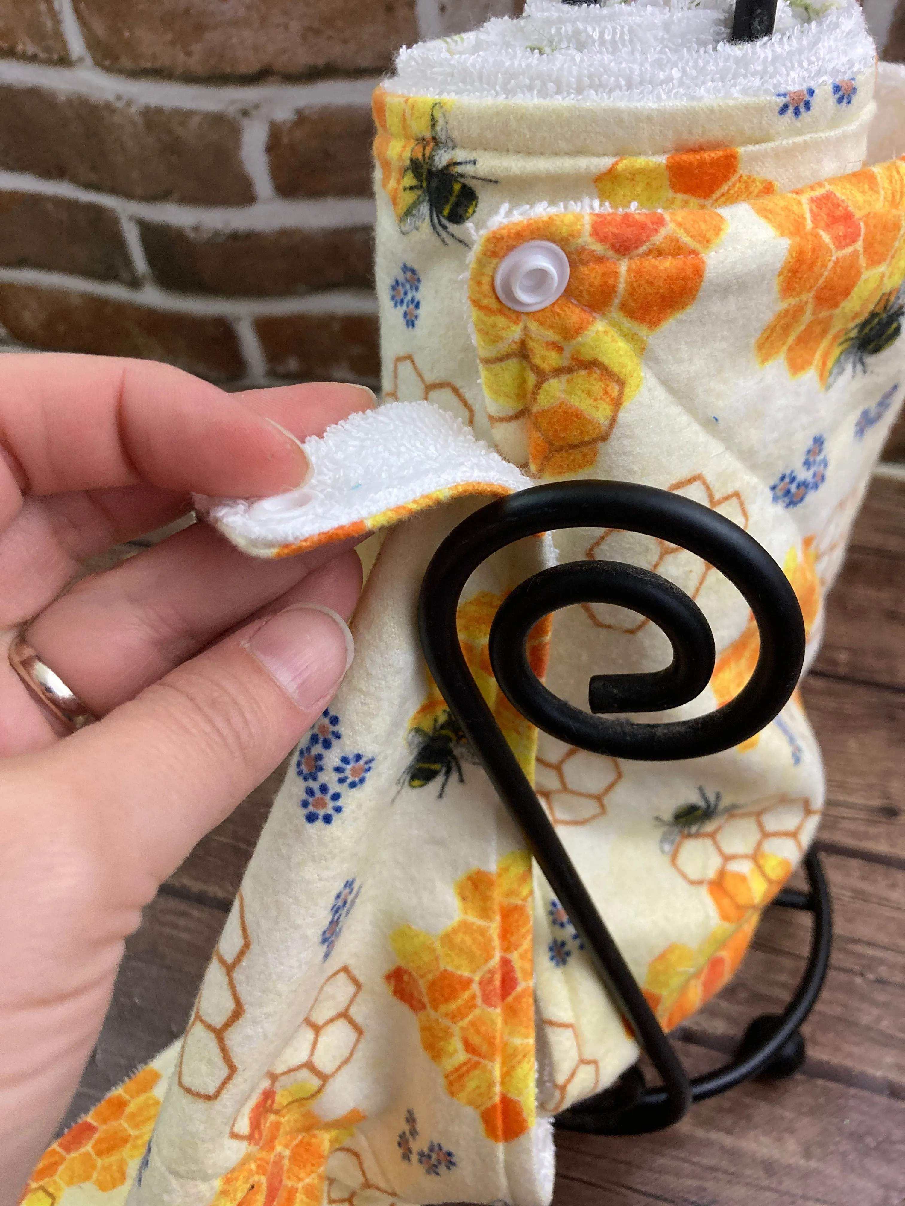 Bumble Bees Reusable Paper Towels with Snaps, Napkins Terry Cloth. Nonpaper, Cloth, Paperless, Eco-Friendly Kitchen - Zero Waste Fun Prints