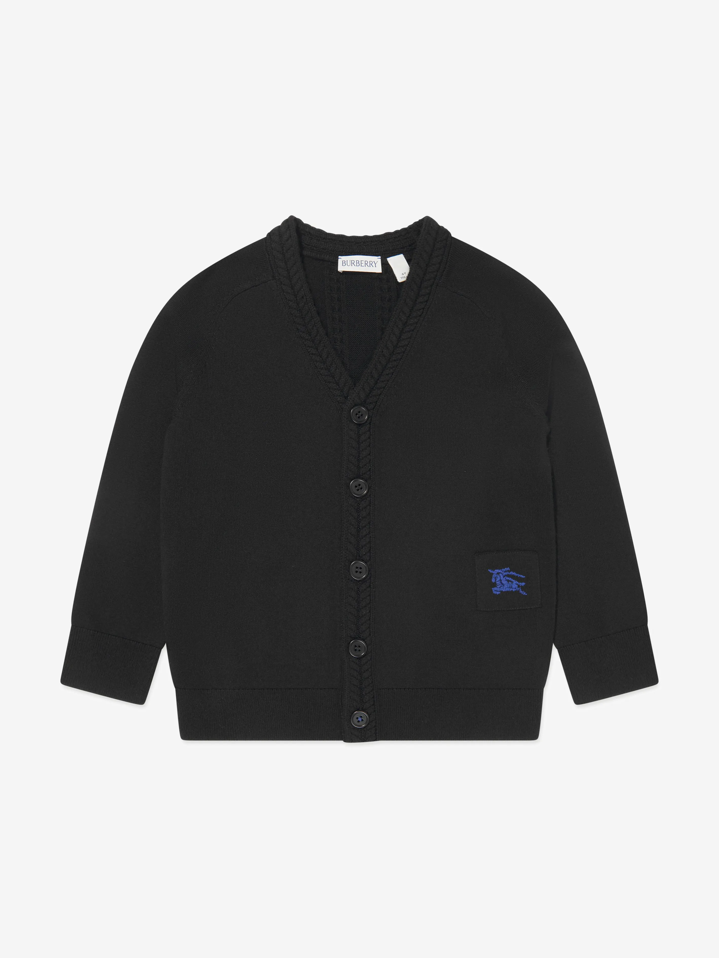 Burberry Boys Wool Knit Graham Cardigan in Black