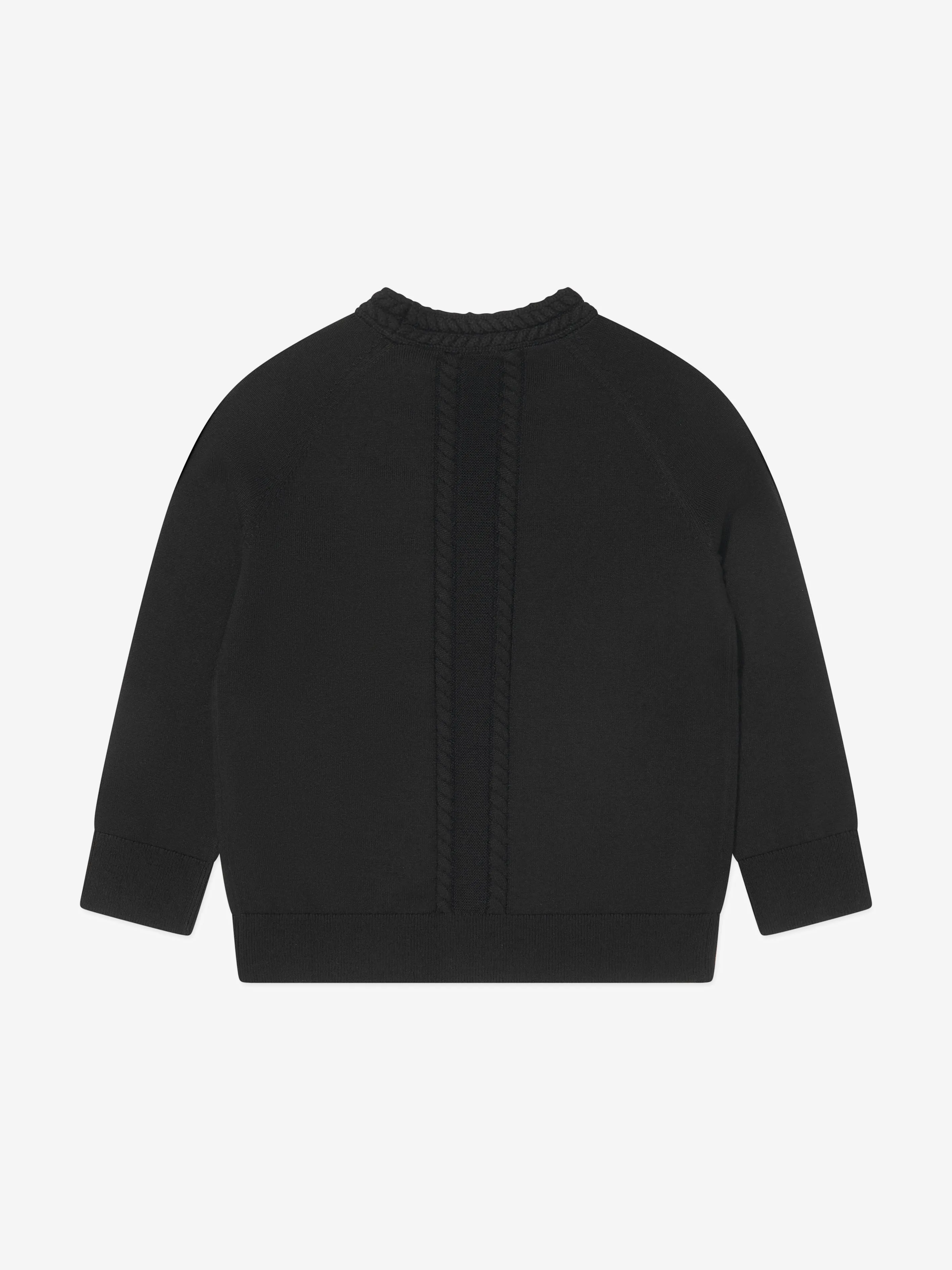 Burberry Boys Wool Knit Graham Cardigan in Black