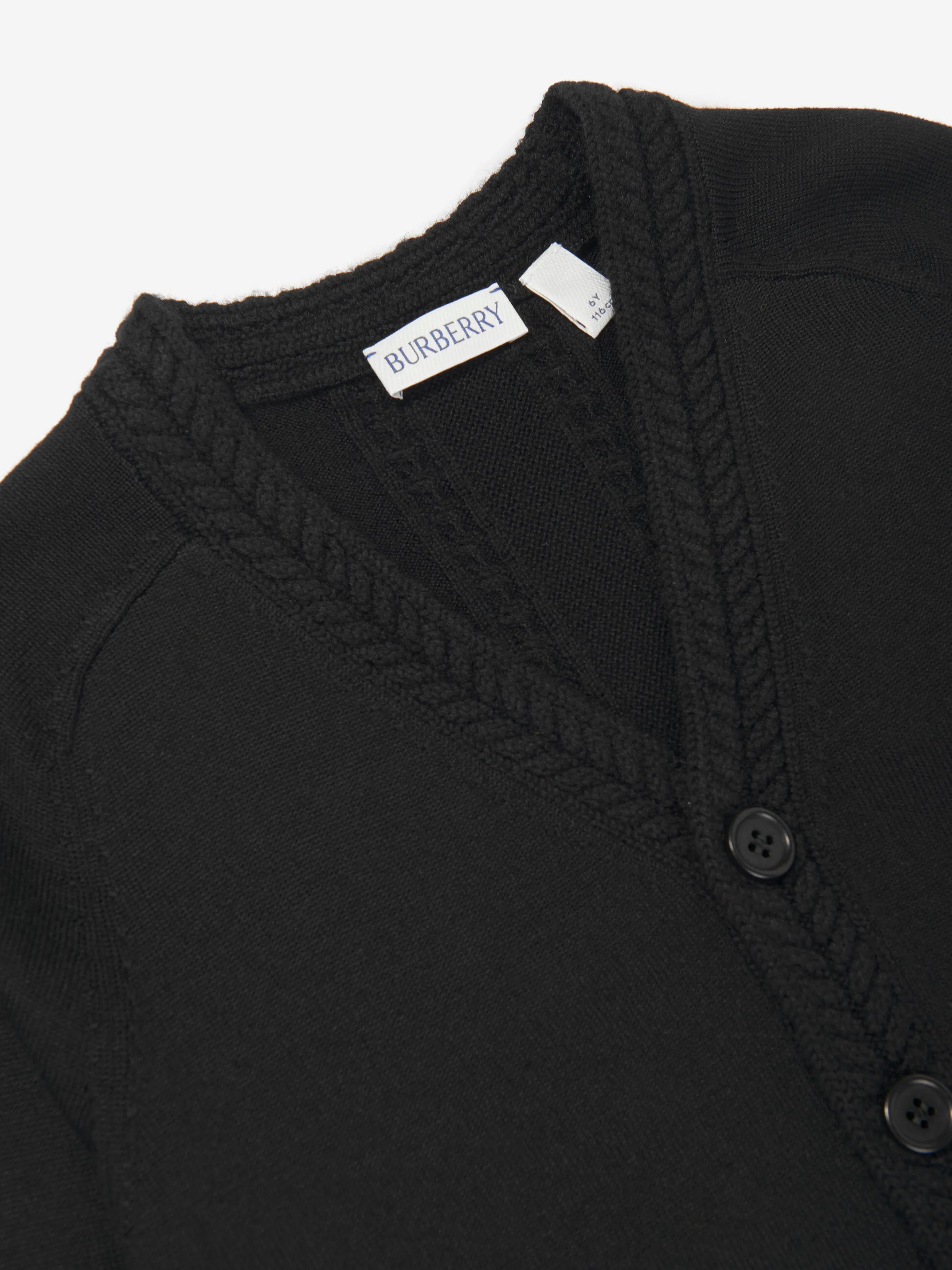 Burberry Boys Wool Knit Graham Cardigan in Black