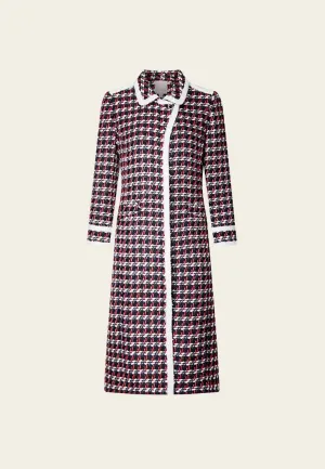 Calf Length Pattern Lapel Tweed Coat