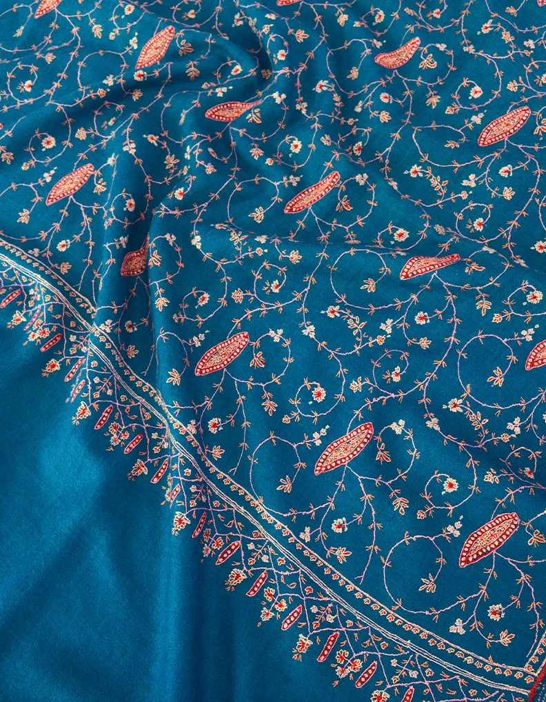 Cerulean Blue Pashmina Shawl In Sozni 6241