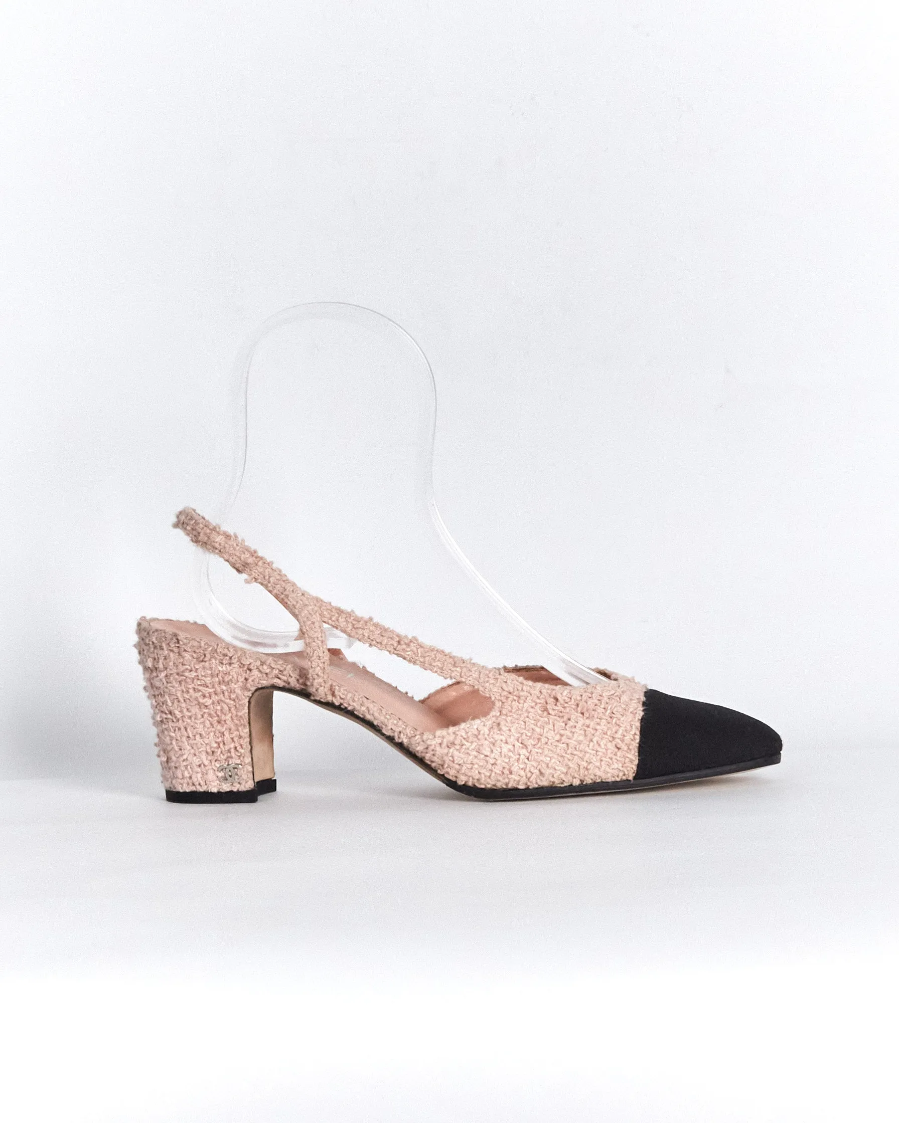 Chanel tweed two tone slingbacks, pink & black, 41