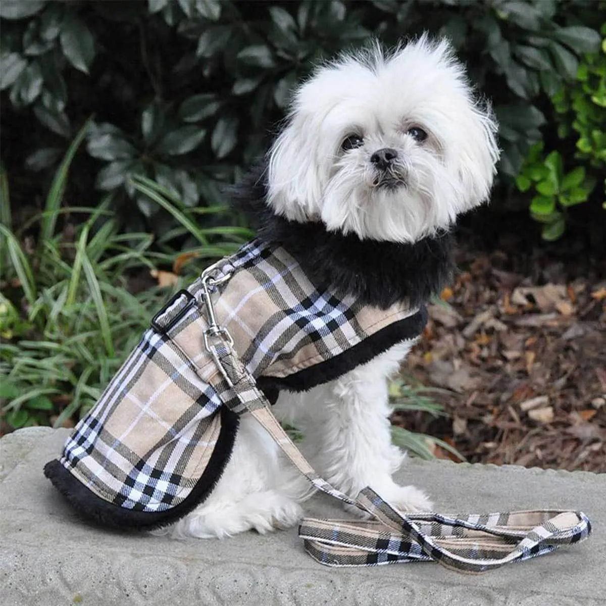 Classic Brown Plaid Dog Harness Coat