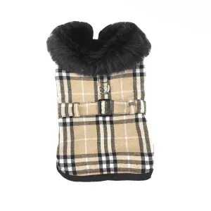 Classic Brown Plaid Dog Harness Coat