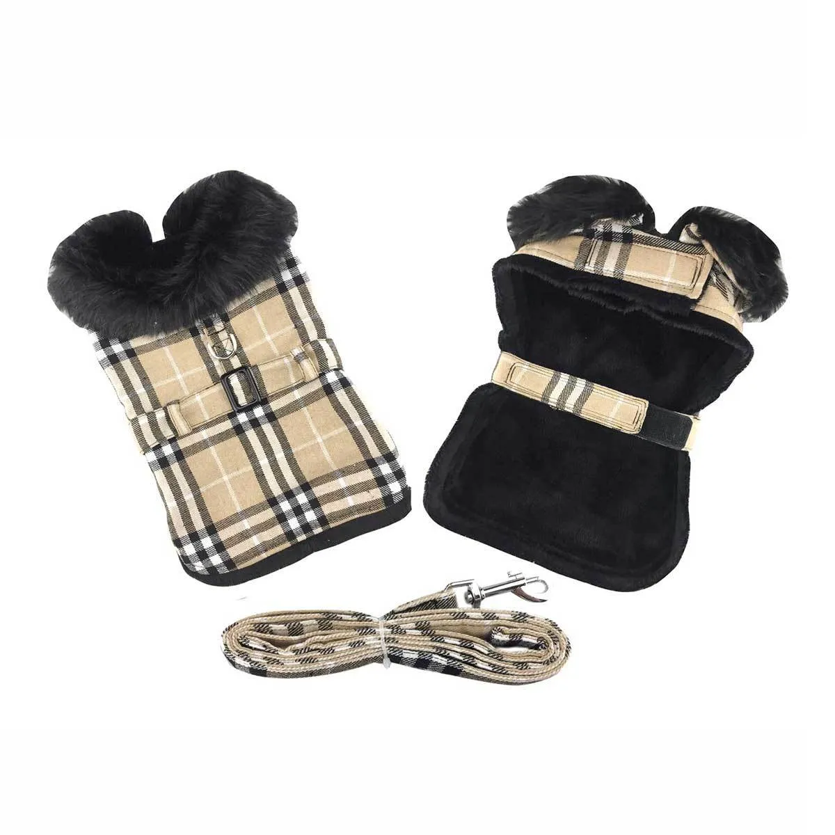 Classic Brown Plaid Dog Harness Coat