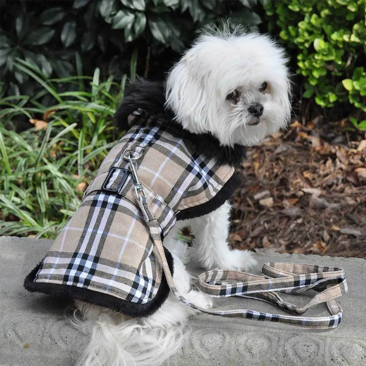 Classic Brown Plaid Dog Harness Coat