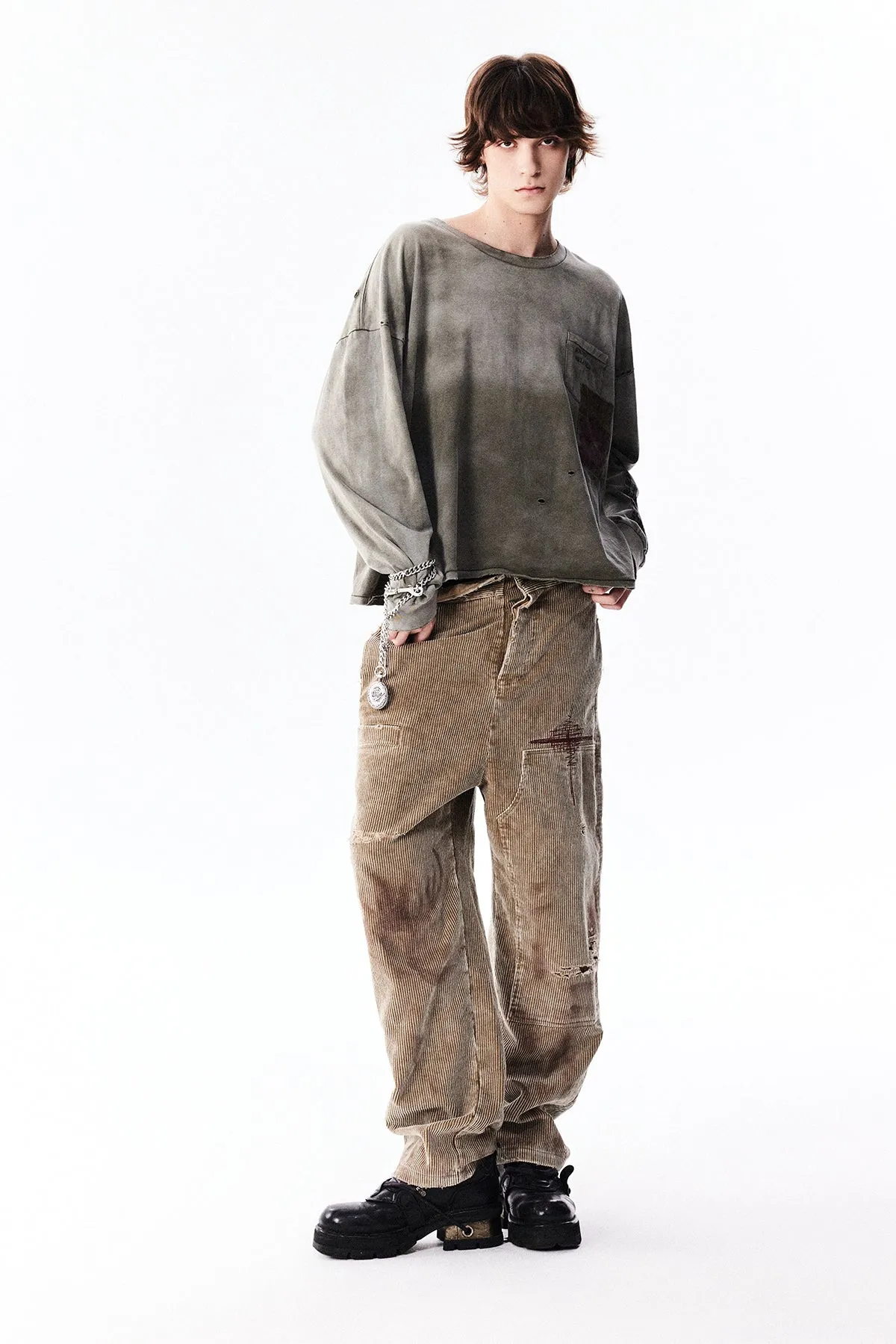 Damaged Embroidery Corduroy Casual Pants