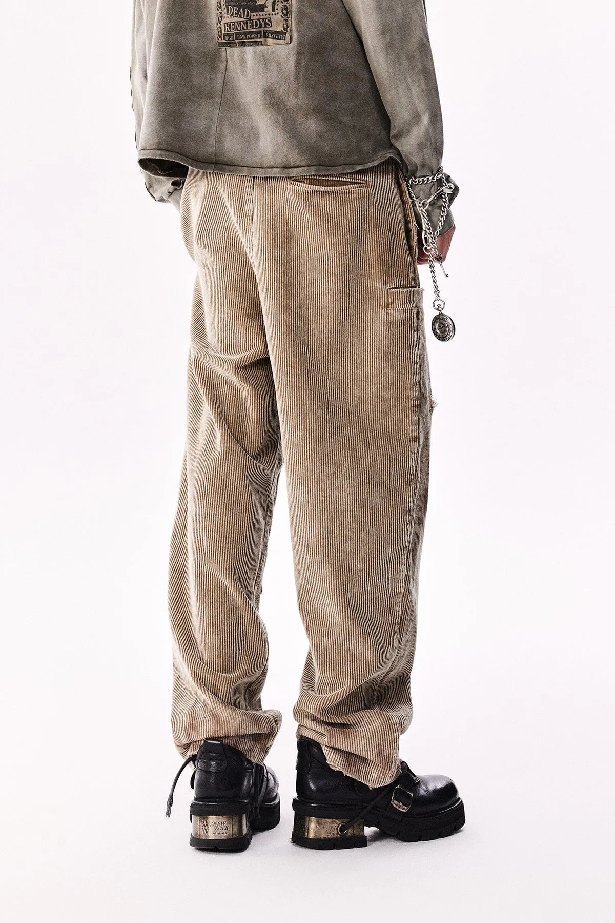 Damaged Embroidery Corduroy Casual Pants