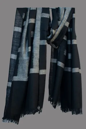 Designer Black Pure Pashmina/Cashmere Scarf/Wrap, Handwoven on Hand loom in Kashmir, Luxury, Masterpiece, Gift, King of Wool, Soft.