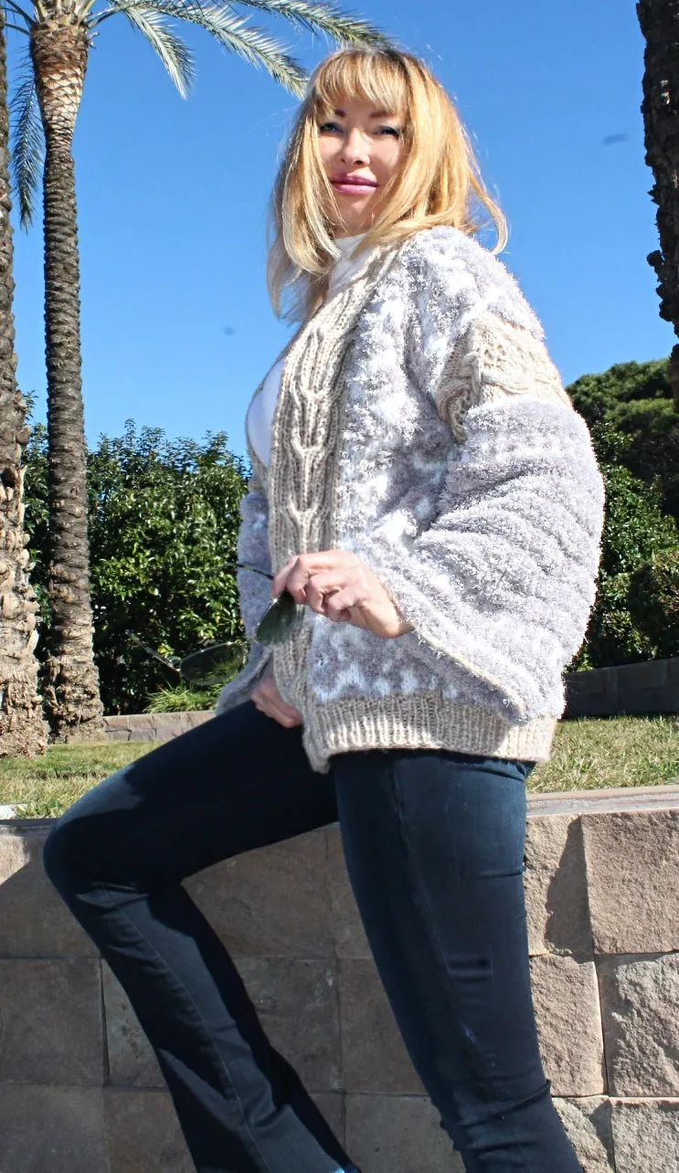 Designer Handknit Oversized Cardigan with Animal Pattern