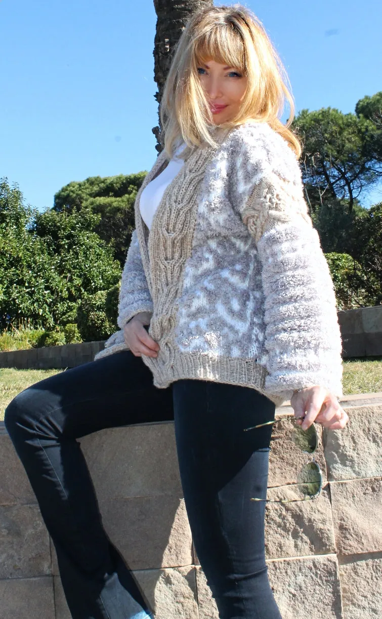 Designer Handknit Oversized Cardigan with Animal Pattern