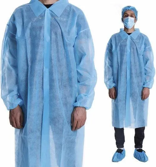 Disposable Lab Coats. Pack of 50 Blue Polypropylene Work Gowns