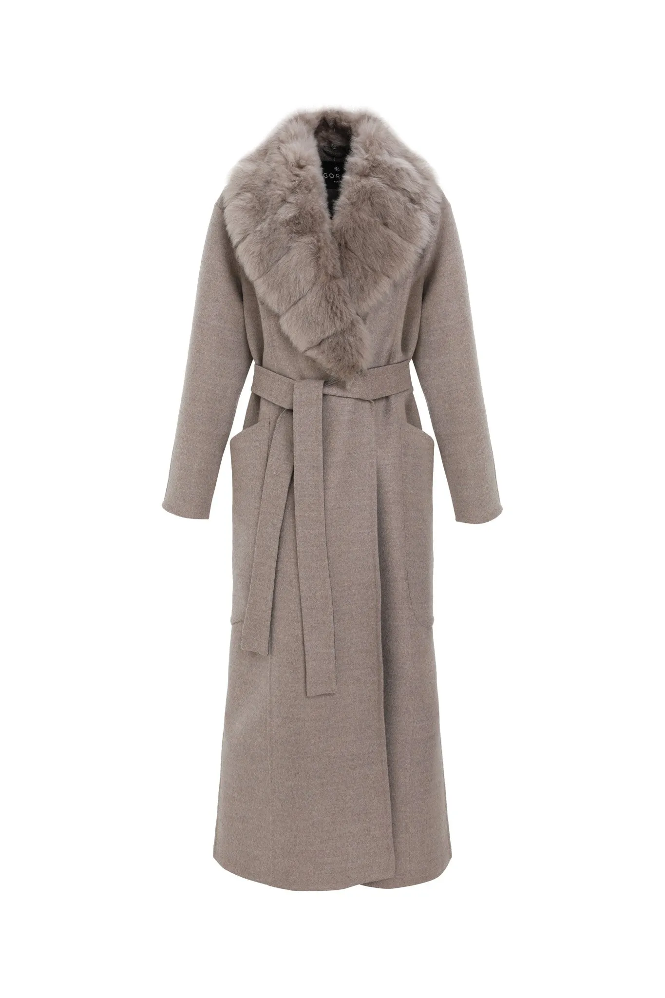 Double Face Loro Piana Cashmere & Wool Coat with Detachable Merinillo Shearling Lamb Collar, Belt