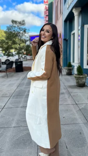 Double Standard Long Color Block Coat