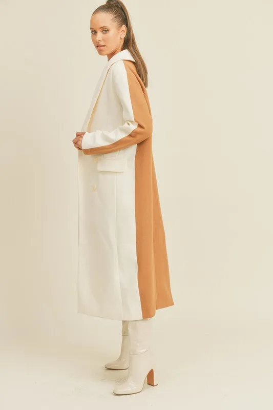 Double Standard Long Color Block Coat