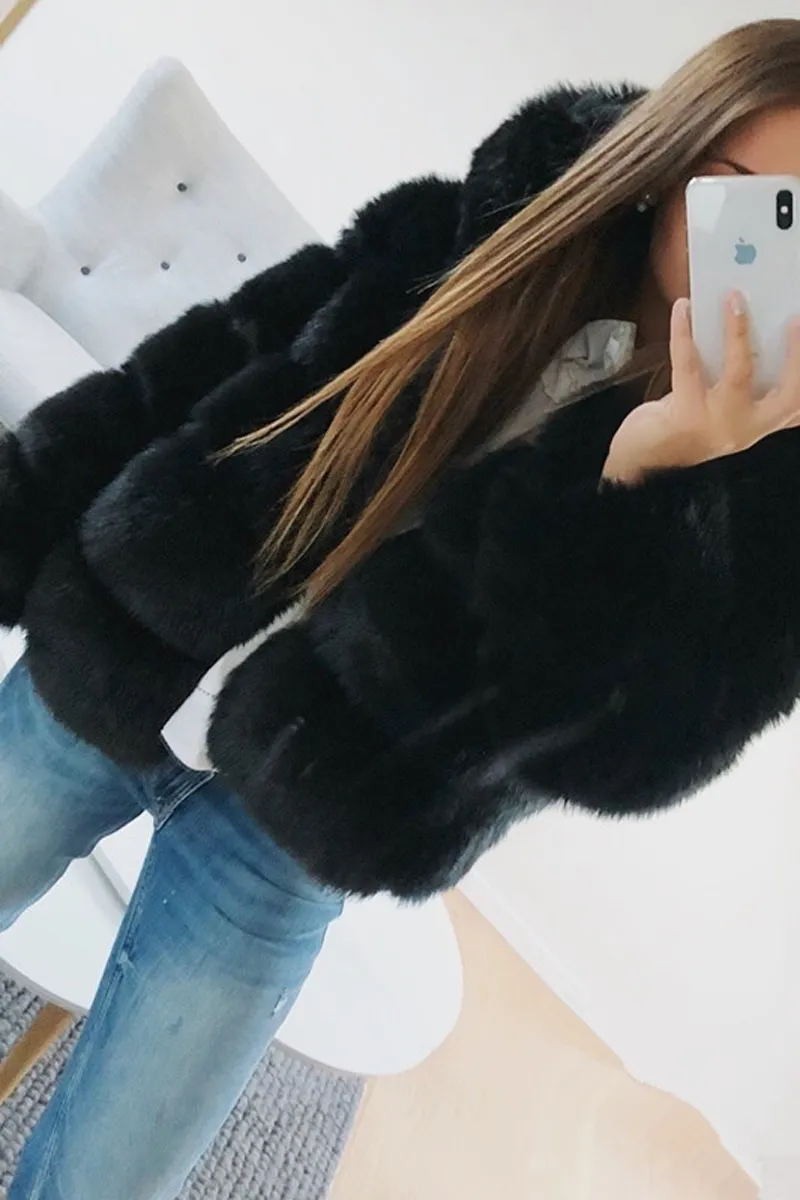 Dunnmall Hooded Warm Faux Fur Collar Coat