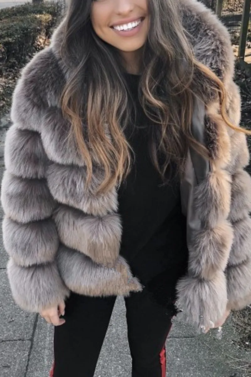 Dunnmall Hooded Warm Faux Fur Collar Coat