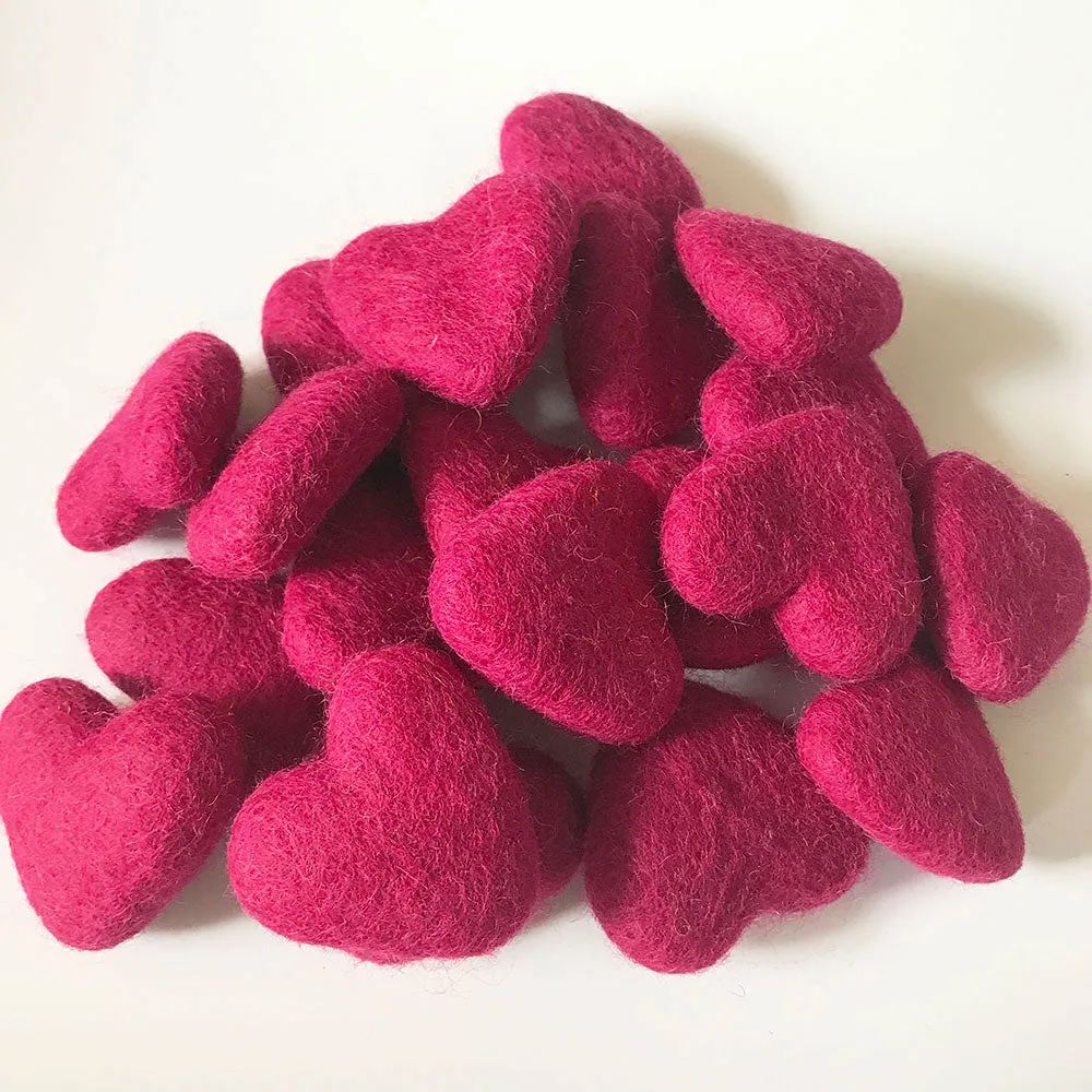 Felt Hearts Rose Red