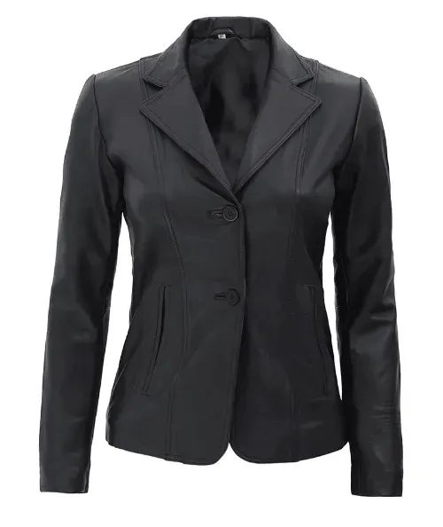 Fit Style Women's Black Leather Blazer Jacket