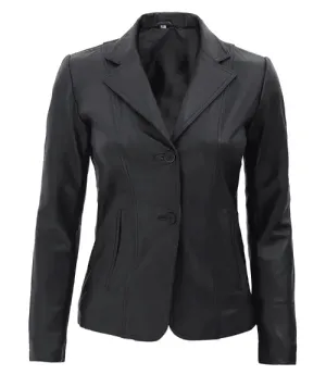 Fit Style Women's Black Leather Blazer Jacket