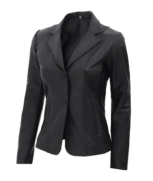 Fit Style Women's Black Leather Blazer Jacket