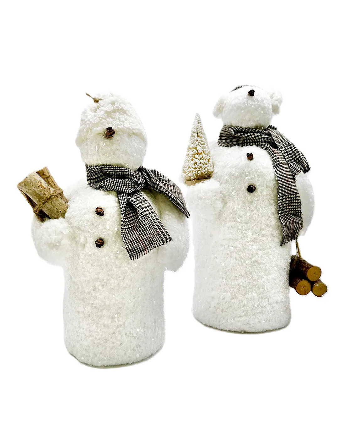 Frosty Snowman with Tweed Scarf and Hat, Medium - White Sherpa Fur