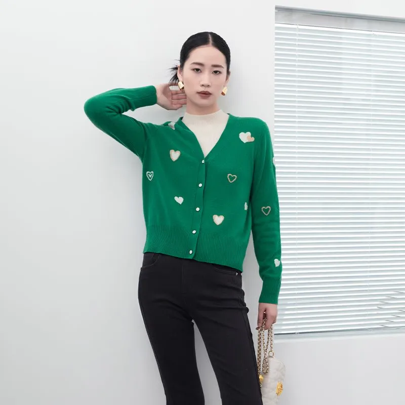 Green Heart Pattern Cardigan