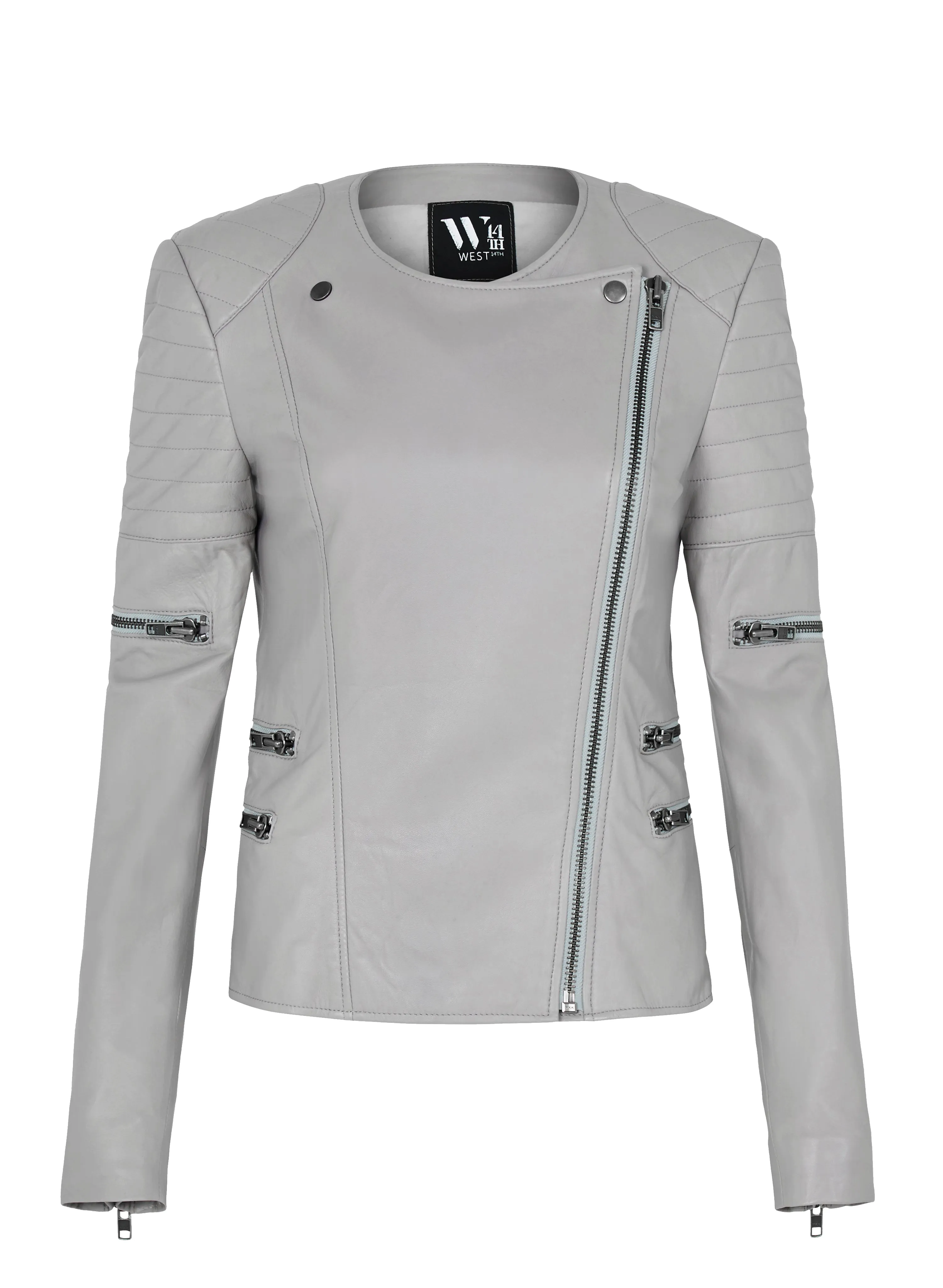 Greenwich St Motor Jacket in Cool Grey Leather - SAMPLE