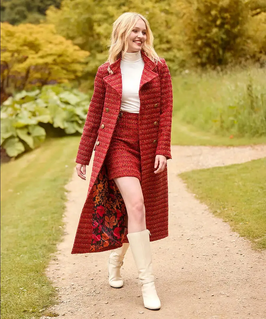 Joe Browns 16 Burnt Orange Maya Tweed Maxi Coat