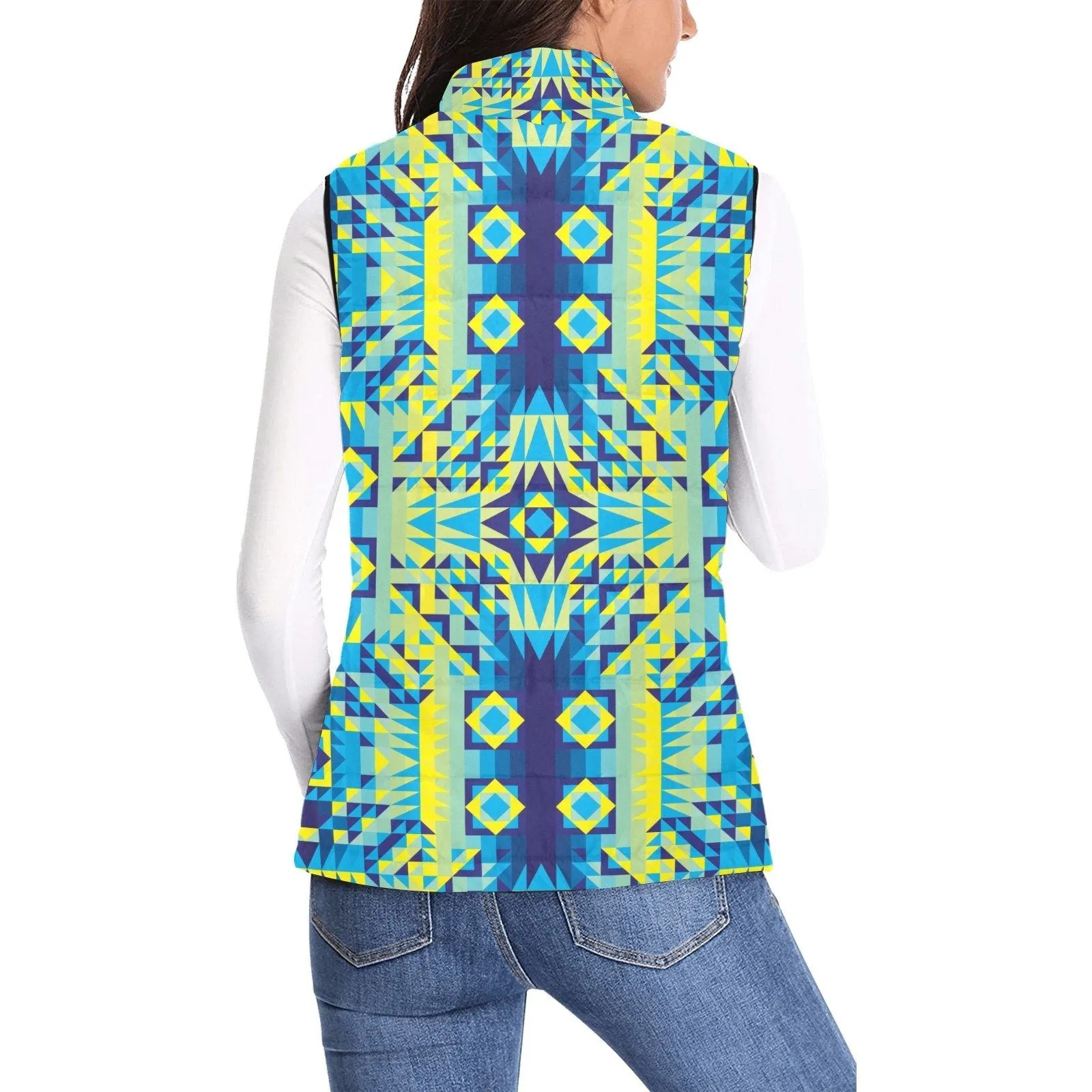 Kaleidoscope Jaune Bleu Women's Padded Vest Jacket