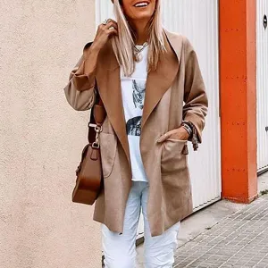 Khaki tweed style thin slim long coat jacket