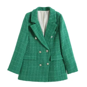 Ladies Tweed Blazers Turndown Collar Suit Coat K2