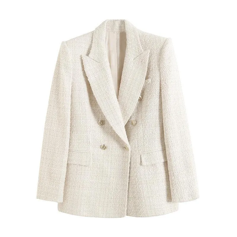 Ladies Tweed Blazers Turndown Collar Suit Coat K2