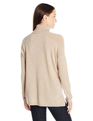 Lark & Ro Women's 100 Percent Cashmere 2 Ply Slouchy Turtleneck Sweater, Toast, Medium