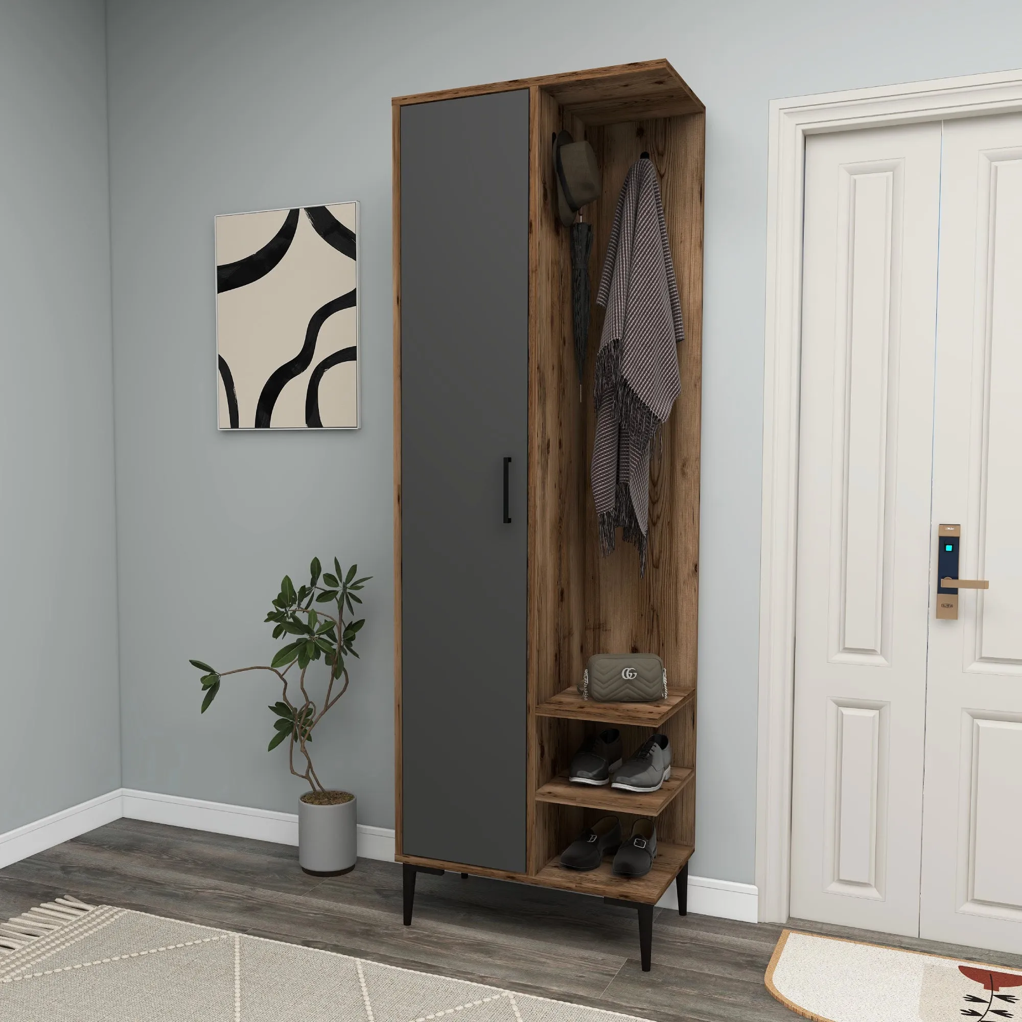 Leena Hallway Coat Rack with Cabinet and Shelves