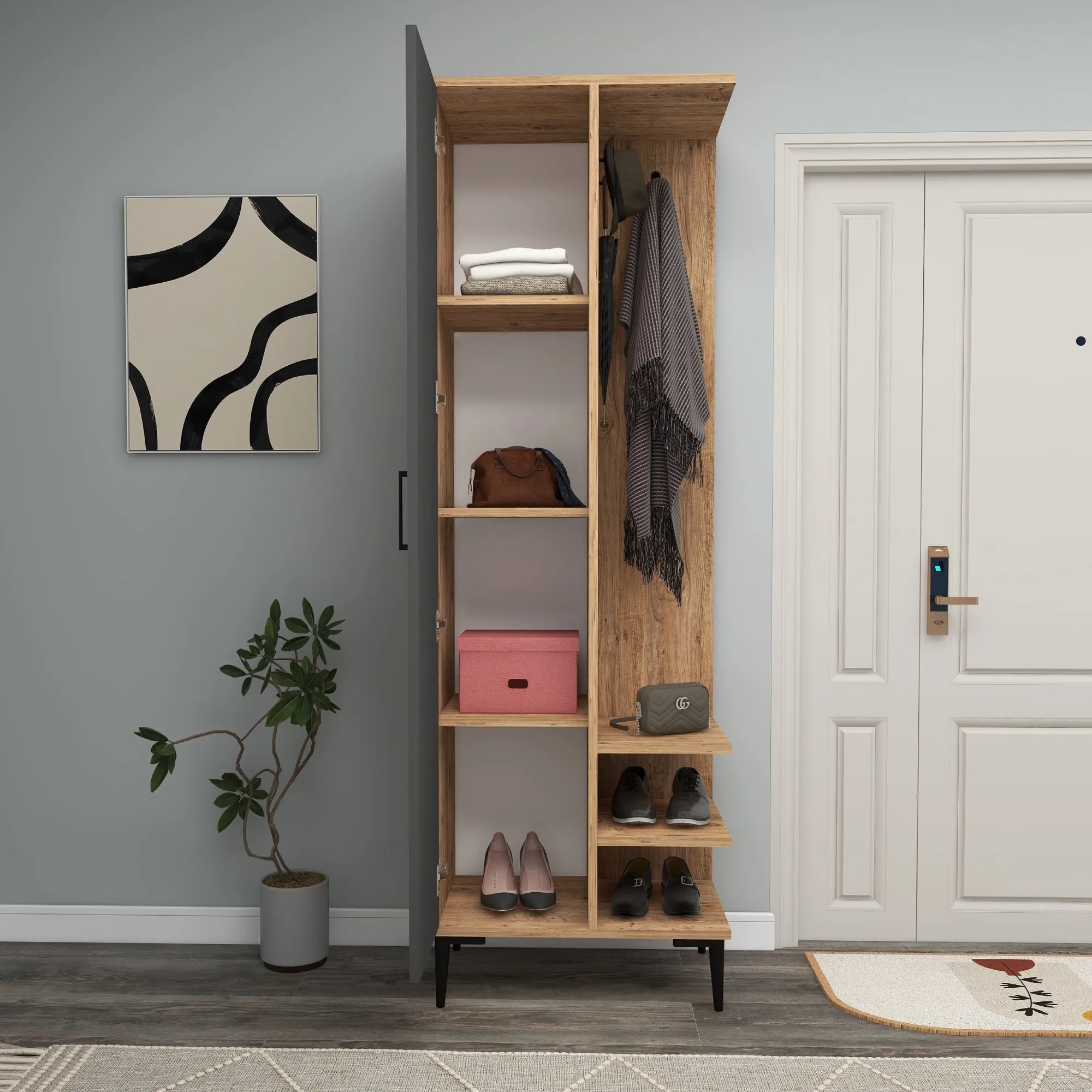 Leena Hallway Coat Rack with Cabinet and Shelves