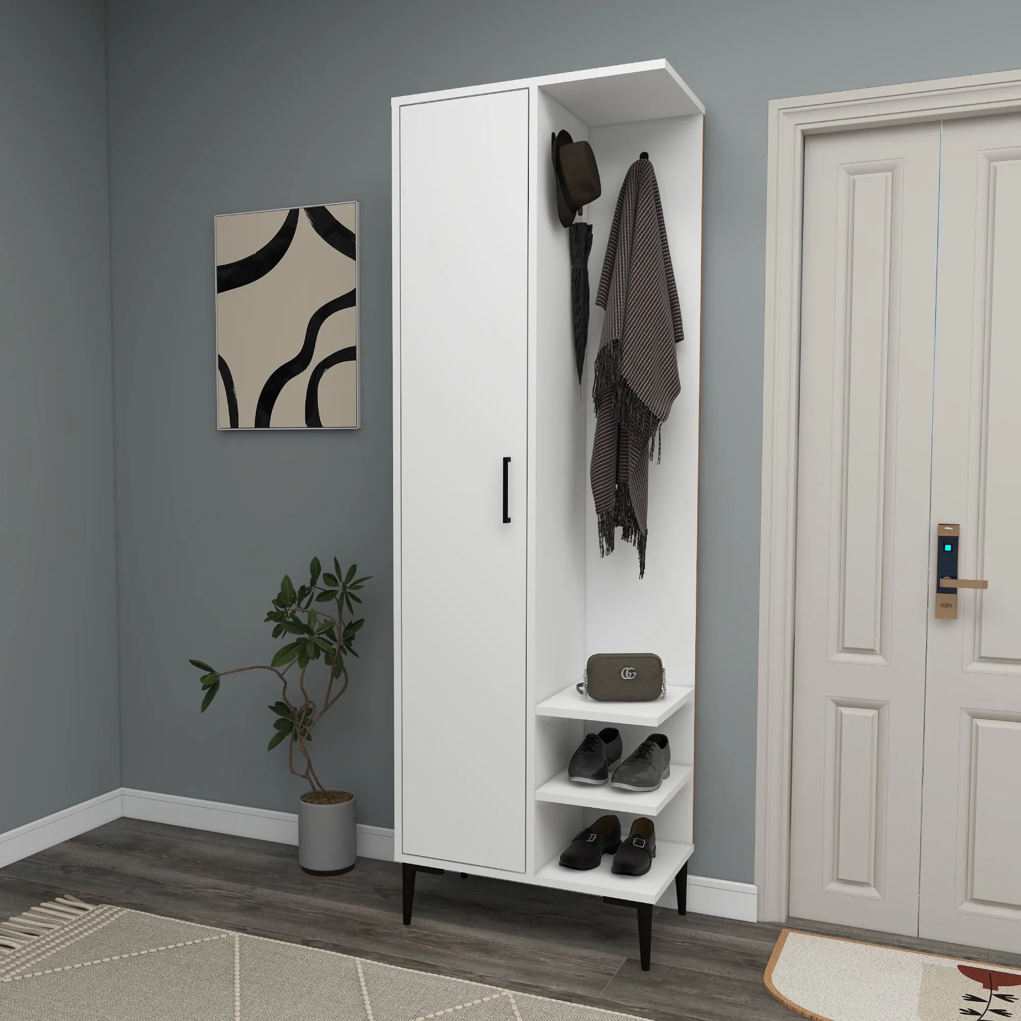 Leena Hallway Coat Rack with Cabinet and Shelves