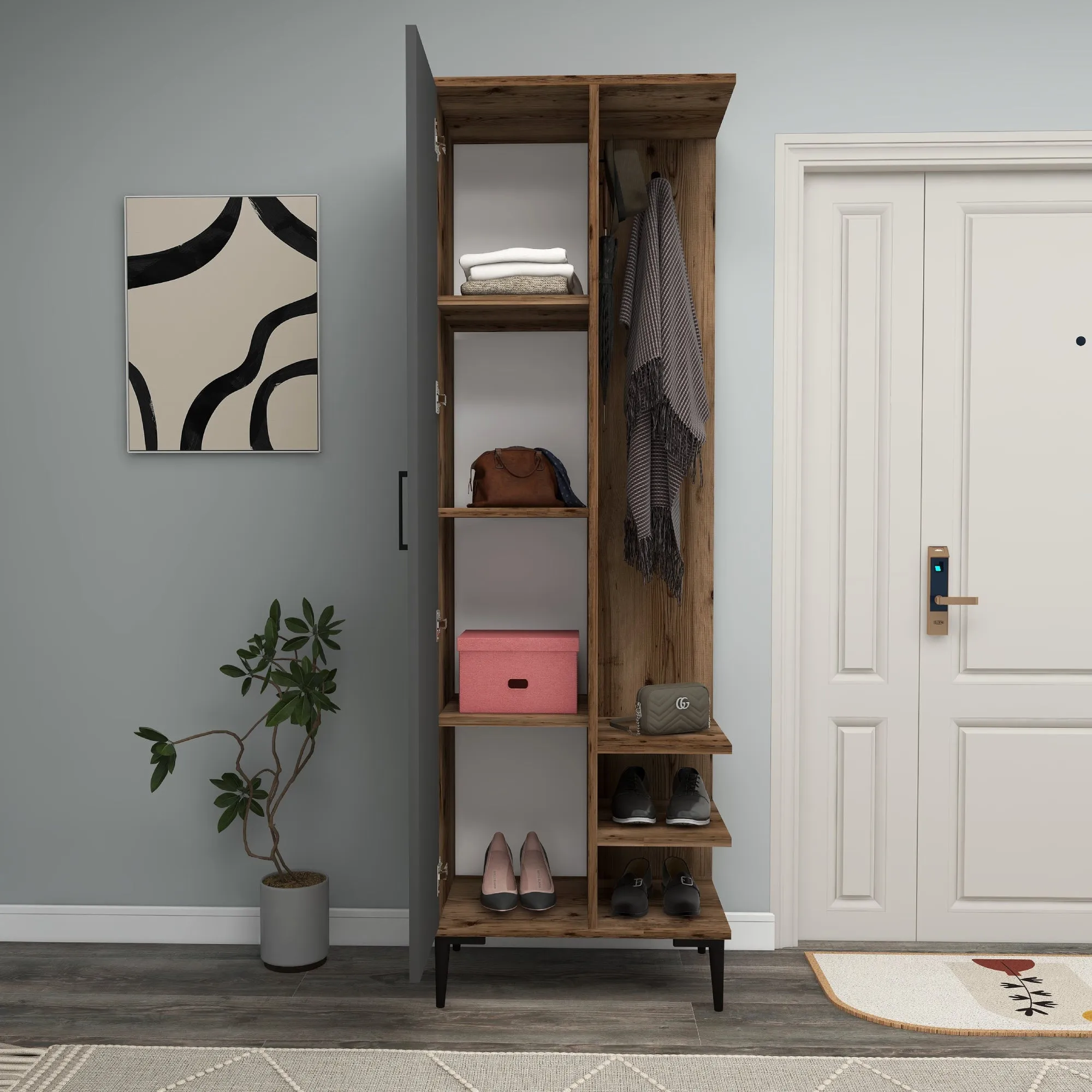 Leena Hallway Coat Rack with Cabinet and Shelves